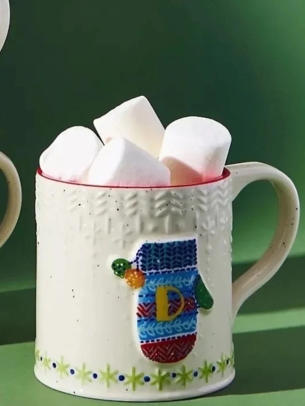 Anthropologie Bundle Up Monogram Mug  "D" Christmas